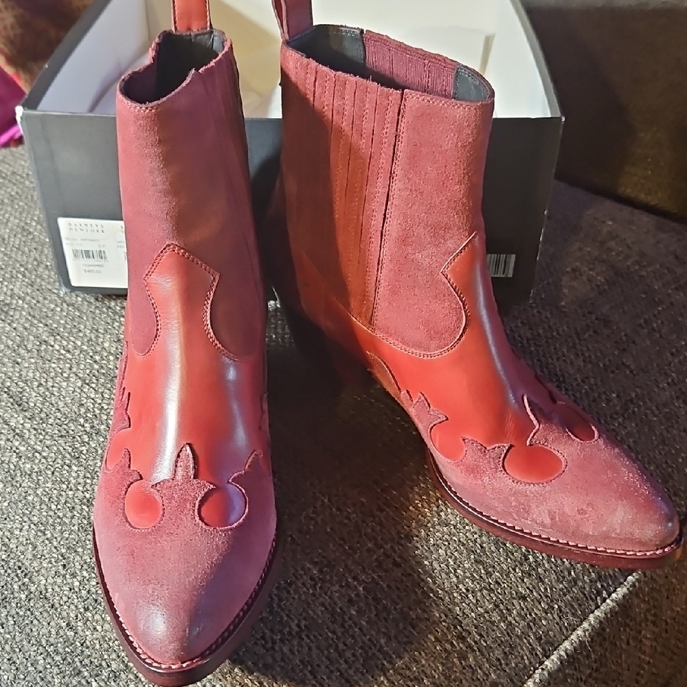 Women’s Red Suede & Leather Ankle Boots
